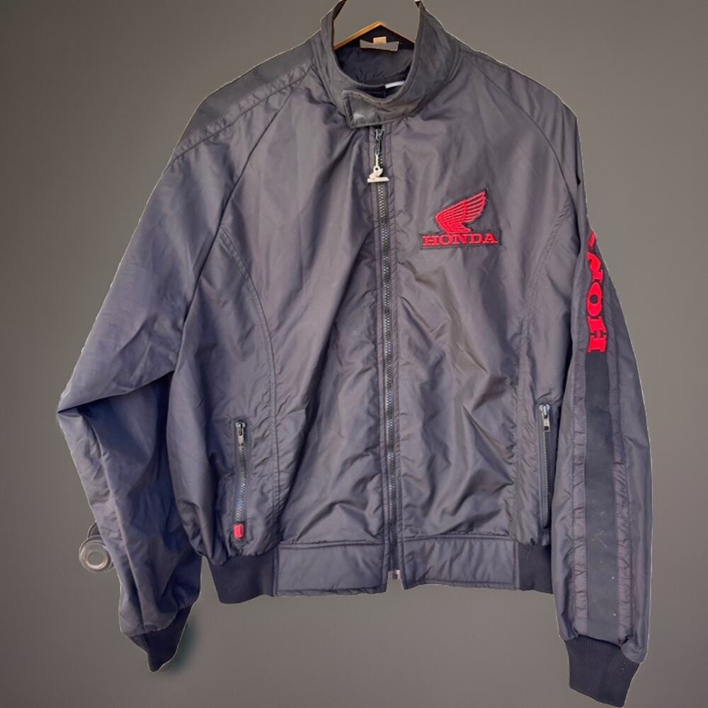 Hondaline Honda OEM VTG 70s 80s Black Red Biker Bomber Jacket Windbreaker XXL - Picture 2 of 12